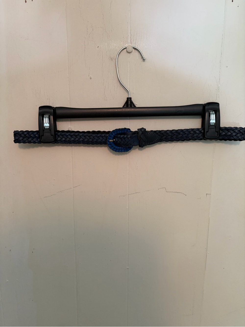 Capezio 80s/90s genuine leather braided belt in navy with cerulean buckle